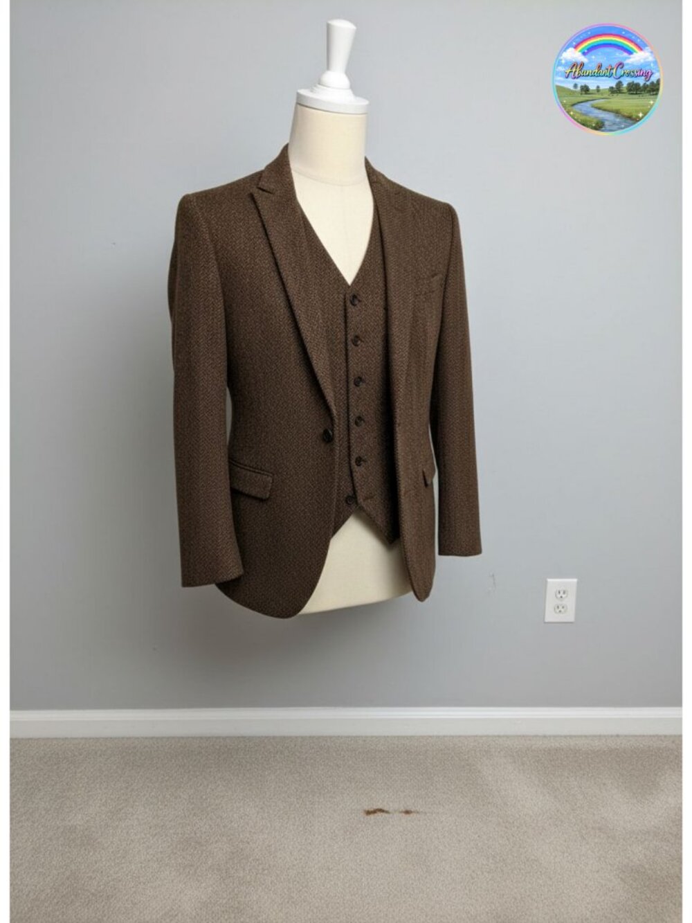 Mens Tweed Herringbone 3 Piece Suit Peak Lapel Blazer Vest Pants Formal Wedding